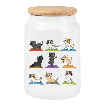 Motifs de jolis chats de yoga sur des tapis colorés - Boîte à biscuits avec couvercle en bois - blanc - Devant