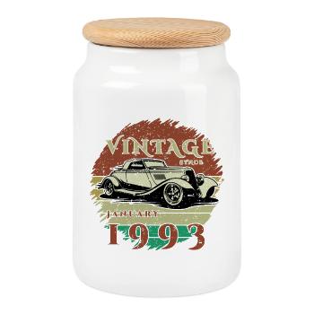 33. Geburtstag - Klassiker - Vintage since 01/1993 - Keksdose mit Holzdeckel - Weiß - Vorne