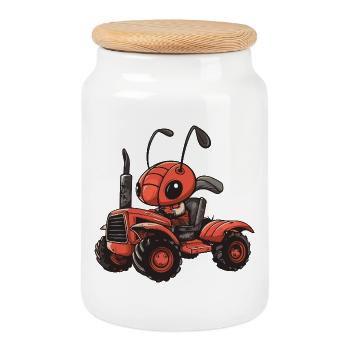 Ameise Traktor Farmer - Keksdose mit Holzdeckel - Weiß - Vorne