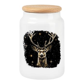 Beautiful deer - Cookie Jar with Wooden Lid - white - Front