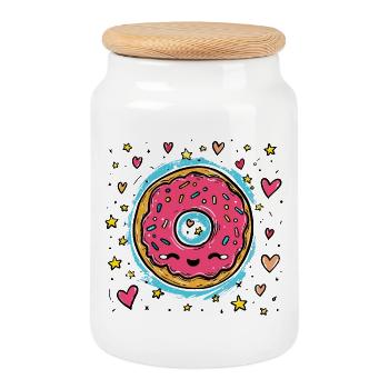 Kawaii Donut Star Ring - Cookie Jar with Wooden Lid - white - Front