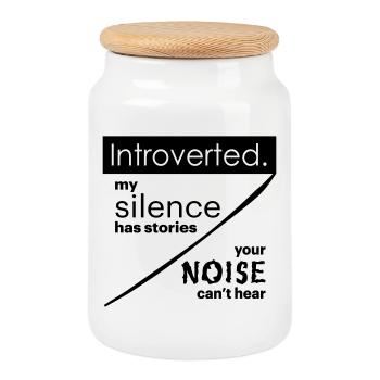 Introvertiert. Stille – Lärm. - Keksdose mit Holzdeckel - Weiß - Vorne