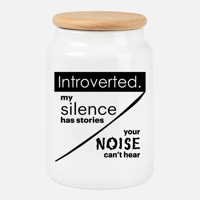 Introverted. Silence – noise. - Cookie Jar with Wooden Lid - white