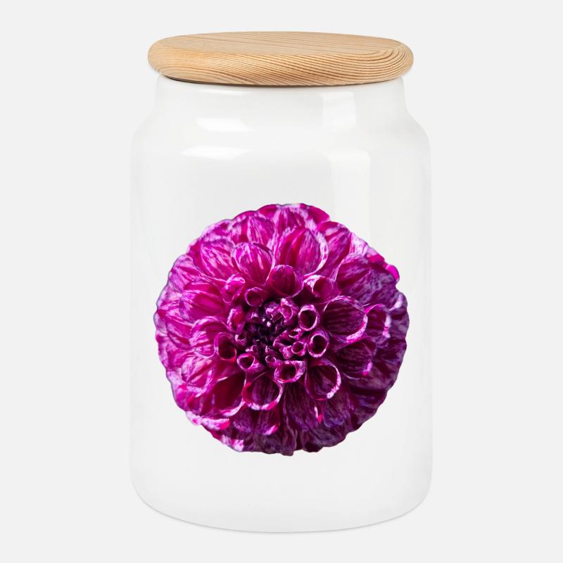 Lila Dahlia - Keksdose mit Holzdeckel - Weiß
