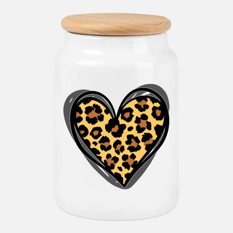 Heart Leopard Animal Print Modegeschenk – trendiges Geschenk - Keksdose mit Holzdeckel - Weiß