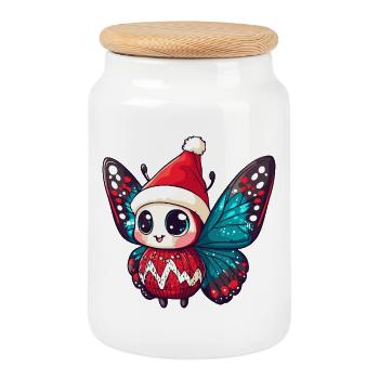 Noël de Noël Papillon - Boîte à biscuits avec couvercle en bois - blanc - Devant