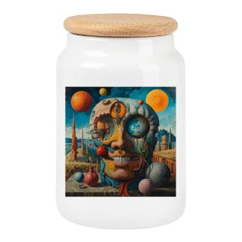 Surreal Planets-Skull - Cookie Jar with Wooden Lid - white - Front
