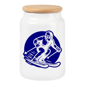 Ski Sport Logo - Cookie Jar with Wooden Lid - white - Front