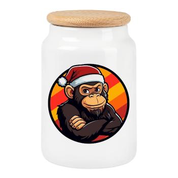 Santa Schimpanse Weihnachten - Keksdose mit Holzdeckel - Weiß - Vorne