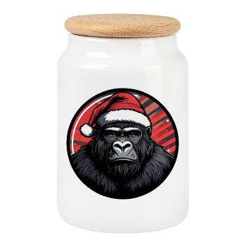 Nuit festive du Gorille Santa - Boîte à biscuits avec couvercle en bois - blanc - Devant