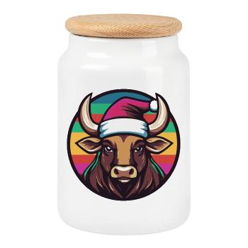 Christmas Bull Christmas - Cookie Jar with Wooden Lid - white - Front