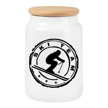 Ski Team Ski Sport - Cookie Jar with Wooden Lid - white - Front