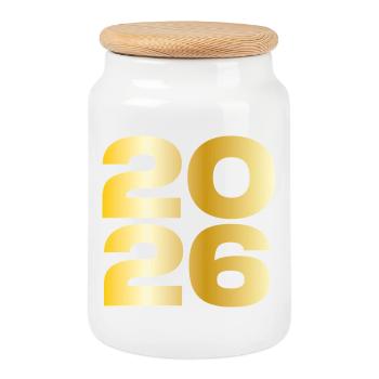 Cadeau vintage 2026 - Boîte à biscuits avec couvercle en bois - blanc - Devant