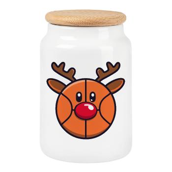 Nez rouge de Noël en renne de basket-ball - Boîte à biscuits avec couvercle en bois - blanc - Devant