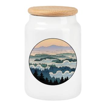 Landschaft Nebelwellen Wald - Keksdose mit Holzdeckel - Weiß - Vorne