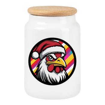 Santa chicken in festive design - Cookie Jar with Wooden Lid - white - Front