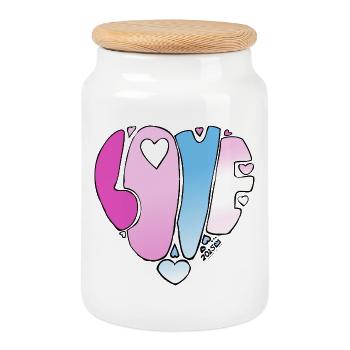 J’ADORE les cœurs pastel dégradés - Boîte à biscuits avec couvercle en bois - blanc - Devant
