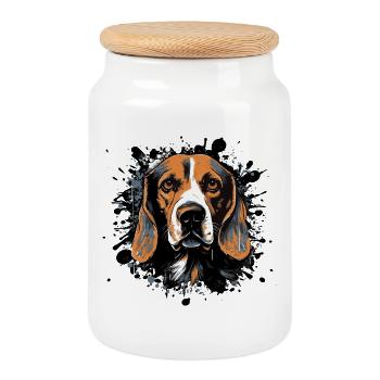 Portrait de Spritz Beagle - Boîte à biscuits avec couvercle en bois - blanc - Devant