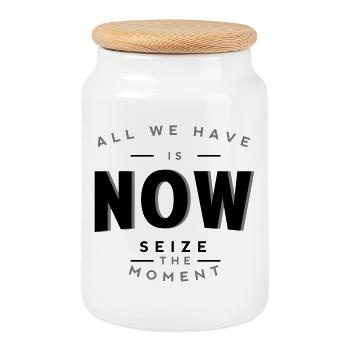 All We Have Is Now - Seize The Moment Bold - Cookie Jar with Wooden Lid - white - Front