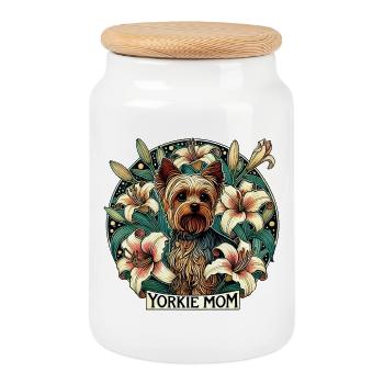Maman Yorkie dans le cercle du jardin des lys - Boîte à biscuits avec couvercle en bois - blanc - Devant