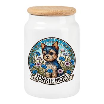 Emblème floral Yorkie Mom - Boîte à biscuits avec couvercle en bois - blanc - Devant