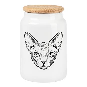 Chat Sphynx - Boîte à biscuits avec couvercle en bois - blanc - Devant
