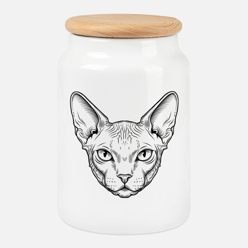 Sphynx Katze - Keksdose mit Holzdeckel - Weiß