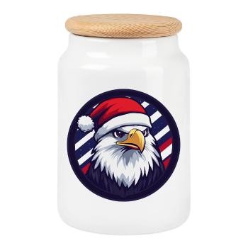 Aigle de Noël dans le cercle du drapeau - Boîte à biscuits avec couvercle en bois - blanc - Devant