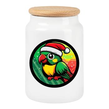 Perroquet joyeux en costume de Noël - Boîte à biscuits avec couvercle en bois - blanc - Devant