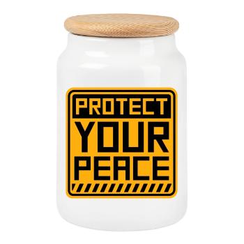 Protect Your Peace Mentale Gesundheit Achtsamkeit - Keksdose mit Holzdeckel - Weiß - Vorne