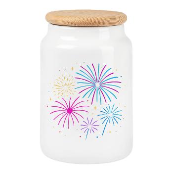 Feuerwerk Silvester Design – Happy New Year - Keksdose mit Holzdeckel - Weiß - Vorne