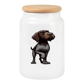 Parle aux pattes allemandes à poils de fil dur - Boîte à biscuits avec couvercle en bois - blanc - Devant