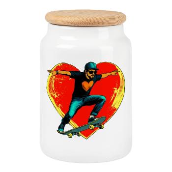 Amour du skateur / Cœur de skateur - Boîte à biscuits avec couvercle en bois - blanc - Devant