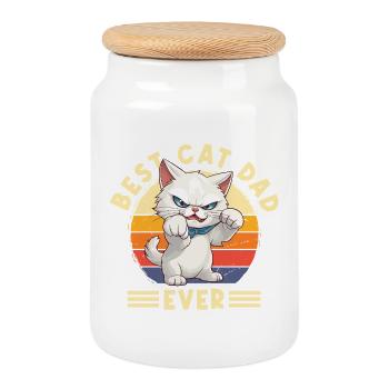 Chat Meilleur Chat Papa Jamais Chat Papa Drôle Dicton - Boîte à biscuits avec couvercle en bois - blanc - Devant