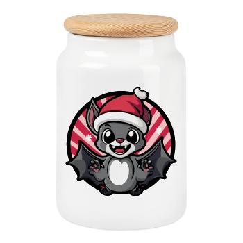 Kawaii Weihnachtsfledermaus - Keksdose mit Holzdeckel - Weiß - Vorne