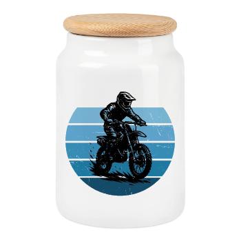 Motocross motif for real enthusiasts - Cookie Jar with Wooden Lid - white - Front