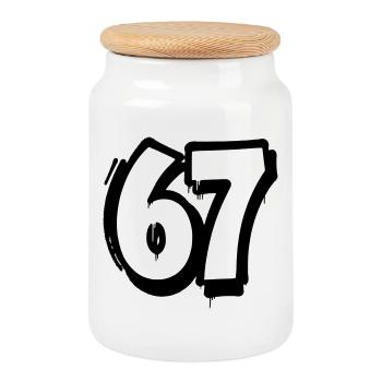 Comic Number 67 – Bold Black and White Outline - Cookie Jar with Wooden Lid - white - Front