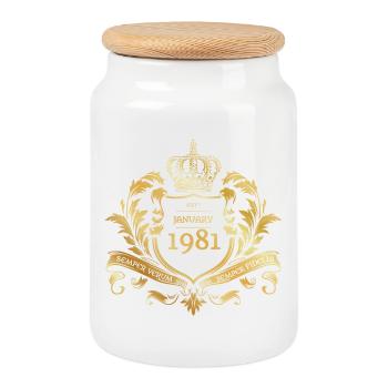 45th Birthday Semper Verum - Established 01/1981 - Cookie Jar with Wooden Lid - white - Front