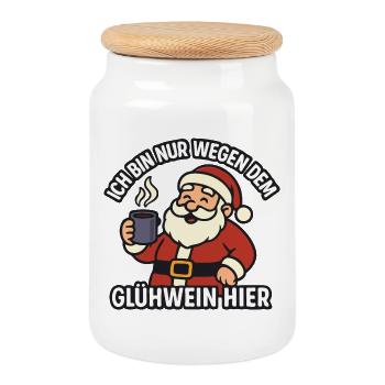 Mulled Wine Santa – Funny Christmas Motif for Glüh - Cookie Jar with Wooden Lid - white - Front