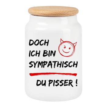 Doch ich bin Sympathisch-Du Pisser-Funny Statement - Keksdose mit Holzdeckel - Weiß - Vorne