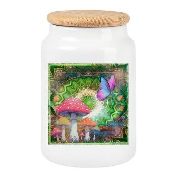 Champignons psychédéliques et forêt de néons papillons - Boîte à biscuits avec couvercle en bois - blanc - Devant