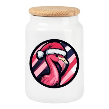 Design de Noël du Père Noël Flamant rose - Boîte à biscuits avec couvercle en bois - blanc - Devant