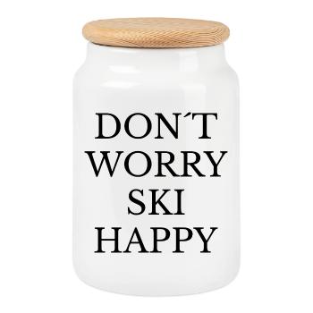 Ski Happy Vibes - Cookie Jar with Wooden Lid - white - Front
