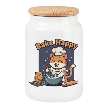 Katzenbäcker: Back Happy - Cookie Jar with Wooden Lid - white - Front
