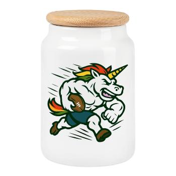 Unicorn Football Speed Mascot Power Design - Cookie Jar with Wooden Lid - white - Front