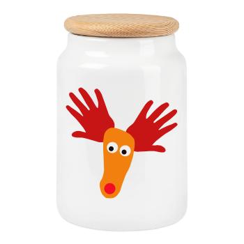 Tête de renne avec museau orange - Boîte à biscuits avec couvercle en bois - blanc - Devant