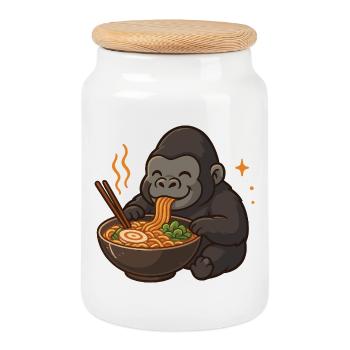 Gorille aux nouilles, ramen, kawaii gorille - Boîte à biscuits avec couvercle en bois - blanc - Devant