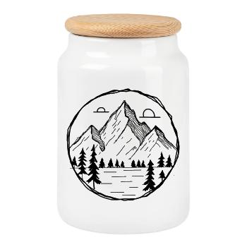 Motif extérieur des montagnes en dessin - Boîte à biscuits avec couvercle en bois - blanc - Devant