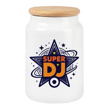 SUPER DJ - let's talk - Boîte à biscuits avec couvercle en bois - blanc - Devant
