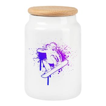 Motif classique du snowboard - Boîte à biscuits avec couvercle en bois - blanc - Devant